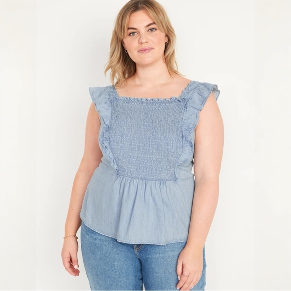 NWT Old Navy Smocked Ruffle Jean Top - Picture 1 of 5